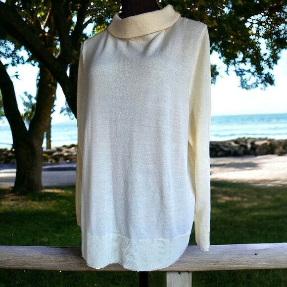 NWT TALBOTS ( 2X ) Pure Merino Wool off White Pullover Turtle Neck - Picture 1 of 7